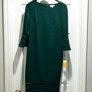 Calvin Klein Green Bell Sleeve Illusion Stripe Sheath Dress | Size 10 | NWT